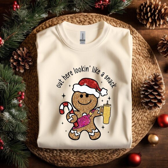Out Here Lookin Like A Snack Shirt, Christmas Gingerbread T-Shirt, Christmas - Picture 1 of 3